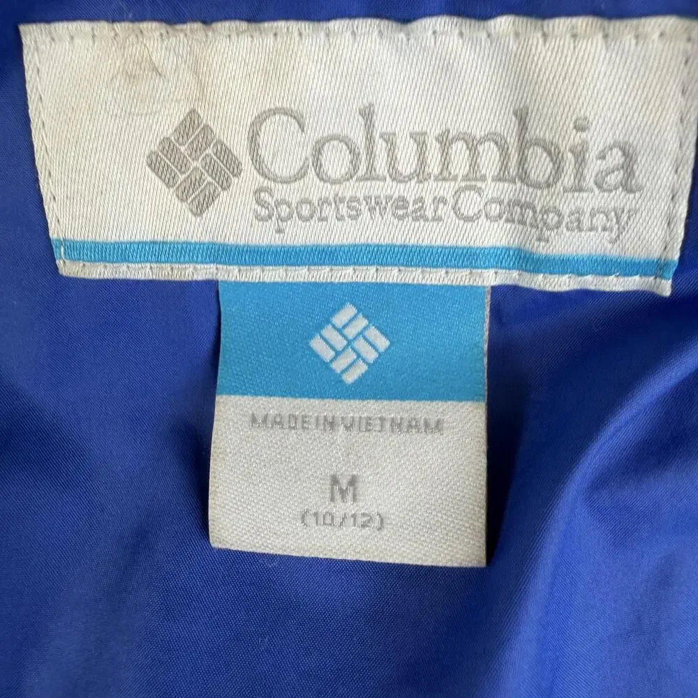 Columbia Coat Kids M 10-12 Blue Puffer Hooded Faux Fur Trim Parka Winter Snow